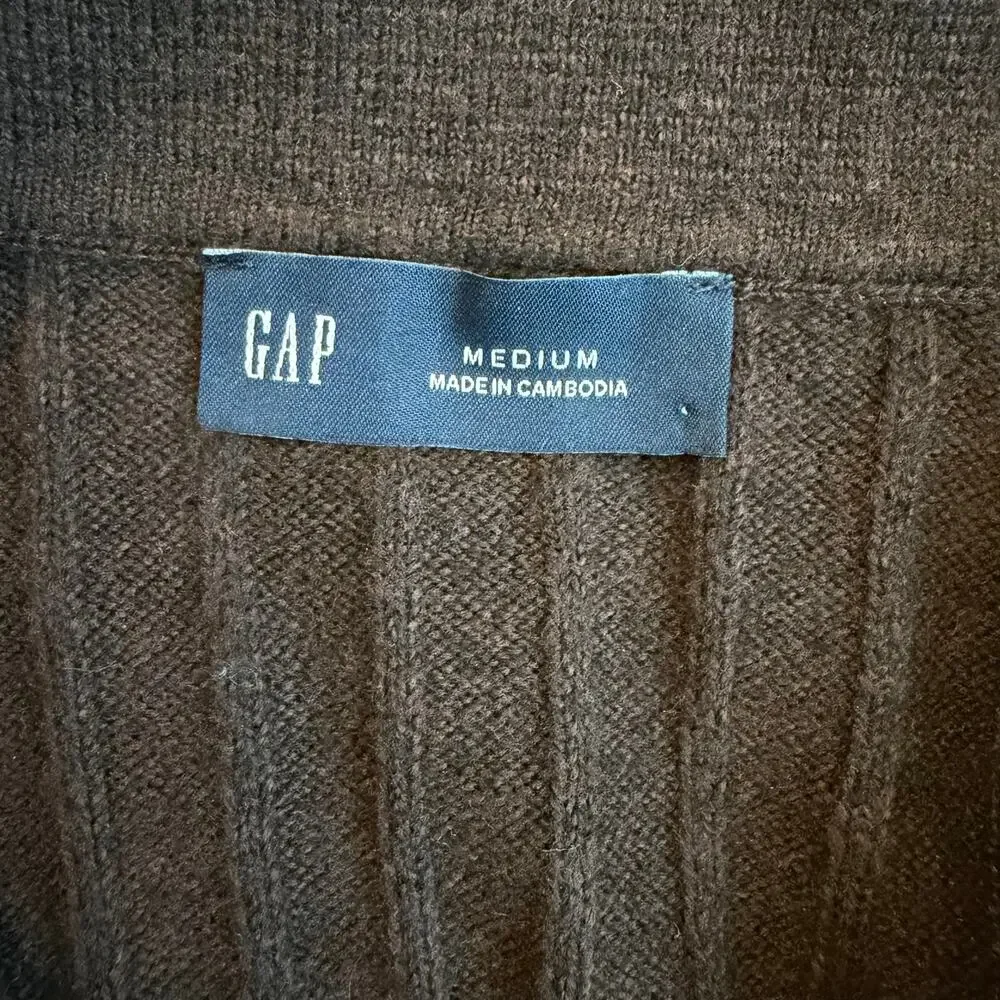GAP Chocolate, Ribbed, Collared, Henley, Long Sleeve Sweater Dress- M - Picture 3 of 8
